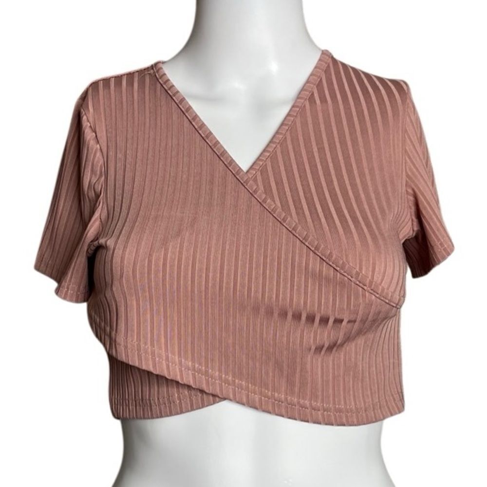 Blush Pink Ribbed Wrap Top Size Small